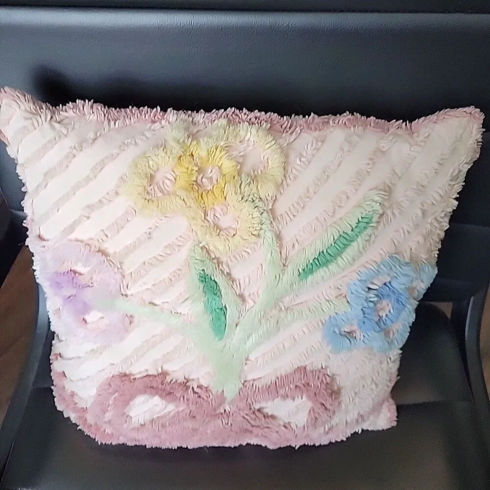 Vtg Chenille Pillow From Bedspread 13x13